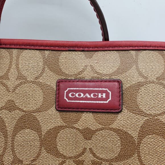 Coach Park Metro Signature Coated Canvas Tote Leather Handbag Shoulder Purse - Picture 4 of 13